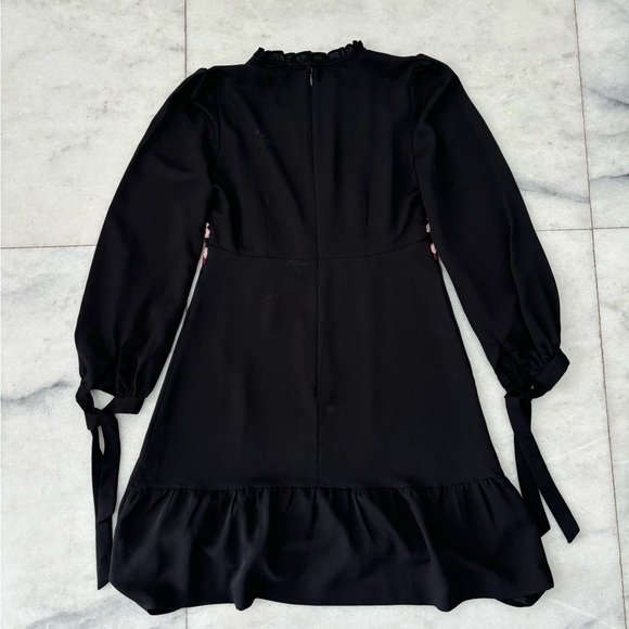 Ann Taylor Embroidered Dress Black Tie Sleeve Split Neck Size 0P - Picture 4 of 14